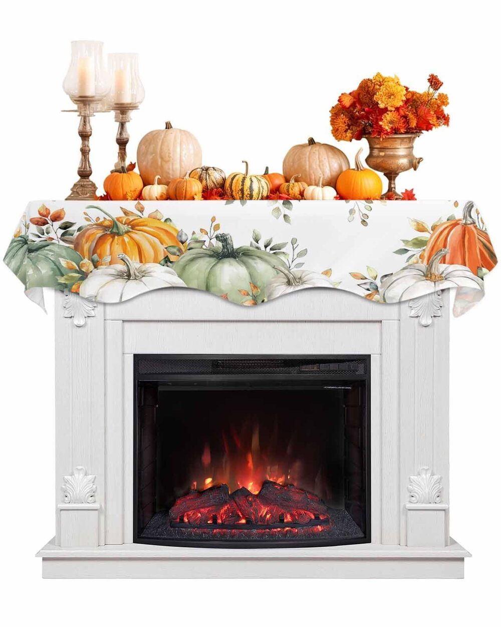 1689 Fall Fireplace Scarf Sage Green Pumpkin Mantel Scarf Mantel Shelf Top